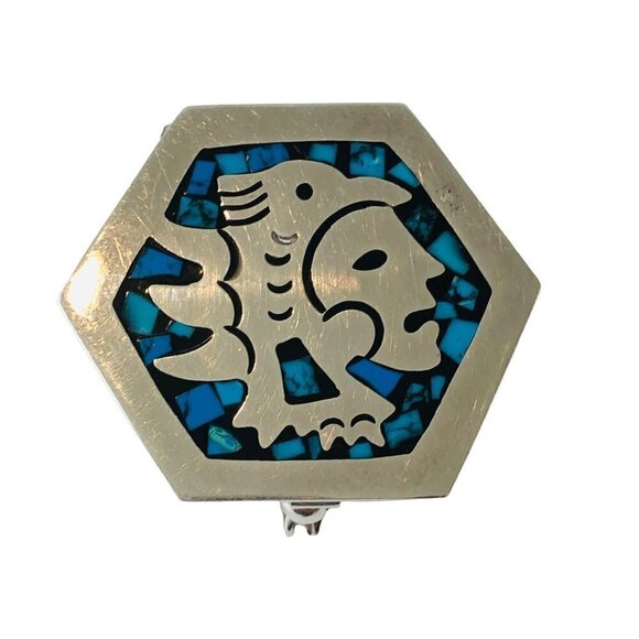 Mexico Native Sterling Pill Snuff Box Mosaic Turquoise Chips Collectible Artisan - Picture 1 of 10